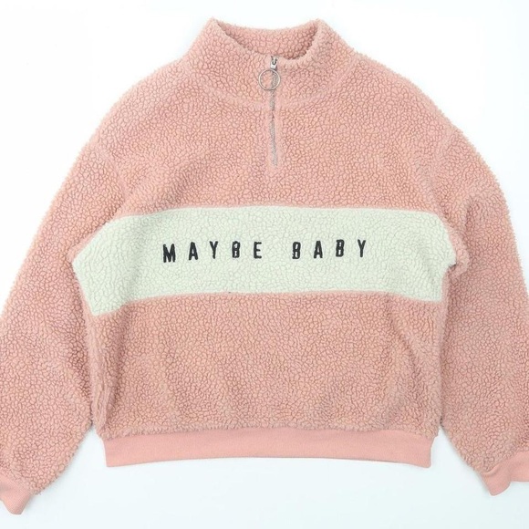H&M Maybe Baby pink fluffy jacket y2k quarter zip long sleeve collar girly coat - Picture 2 of 11